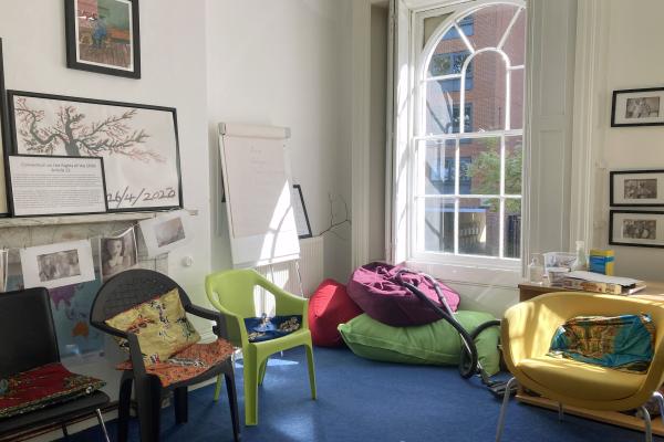 room with colourful chairs and beanbags